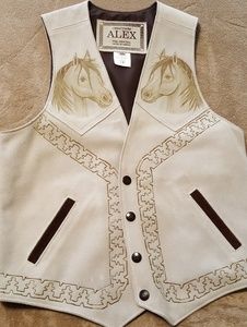 Alex Creacions Handmade Leather Vest w/Horses